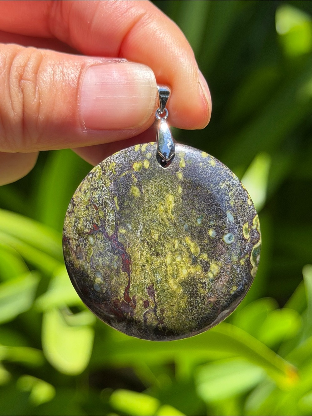 Sterling silver 925 stamped round blood stone pendant 2074 - Picture 2 of 6